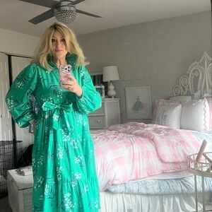 Green Floral Long Sleeve Dress
